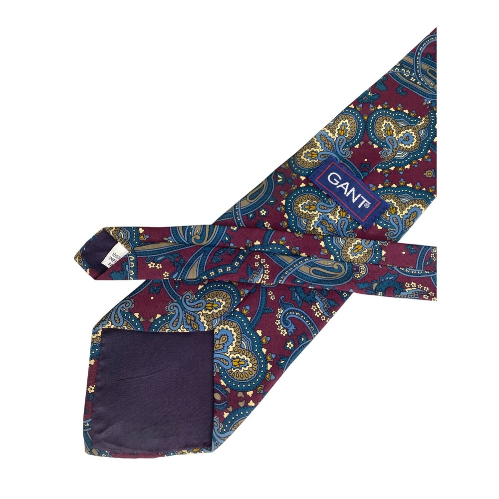 Gant Mens Paisley Silk Tie Burgundy Blue Gold‎ Classic Formal Business 55x4 - Picture 2 of 6